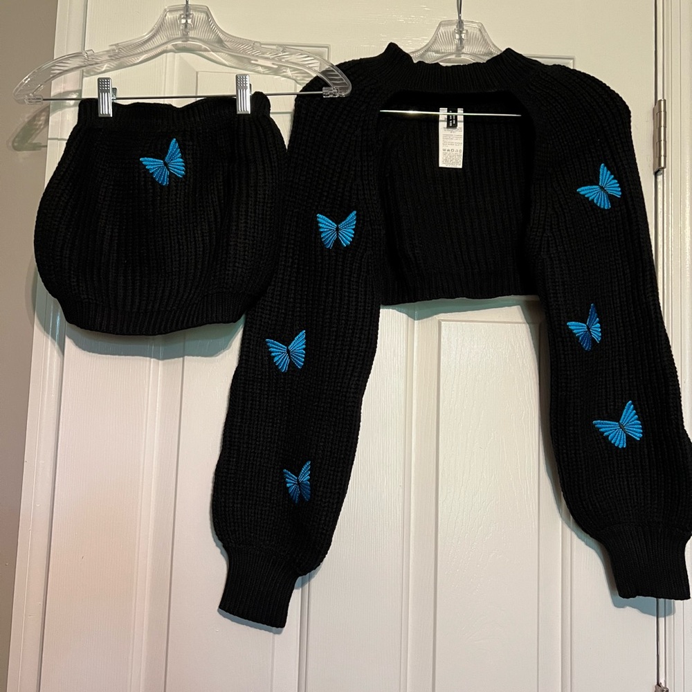 SHEIN Black and Blue Shrug with Butterfly Accents. New, never worn, no tags.